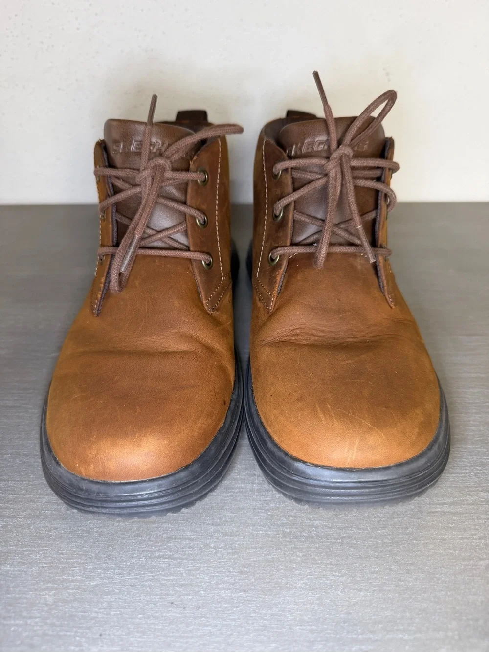 Men’s Size 8 Skechers Garza Fontaine Brown Leather Lace Up Casual Boot